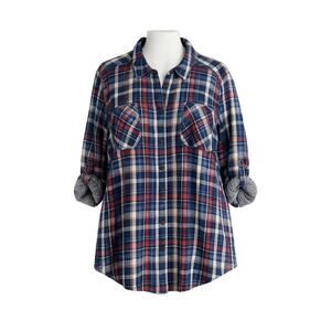 Lane Bryant Women’s No-Peek Button Front Plaid Flannel Shirt Tunic - Size 26/28